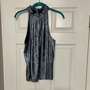 White House Black Market Shimmering Blue Silver Sleeveless Top Size Large